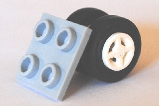 Lego Plate, Modified 2 x 2 Thin with Dual Wheels Holder - Split Pins with White Wheels and Black Tires (4870 / 4624 / 59895)