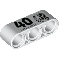 Lego Technic Beam 1 x 3 Thick with Black '40 1977 - 2017' and 24 Tooth Gear Print / White