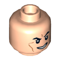 Lego Minifig Head Boba Fett, Smile with Teeth, Arched Eyebrows, White Pupils and Scars Print [Hollow Stud] / Light Nougat