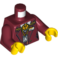 Lego Torso Jacket, White Shirt, Orange Knotted Tie, ID Badge, Rail Road Logo Print, Dark Red Arms, Yellow Hands / Dark Red