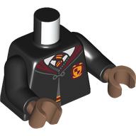 Lego Torso Robe with Clasp, Dark Red Collar, White Shirt, Red and Yellow Tie, Gryffindor Crest print, Black Arms, Medium Brown Hands / Black