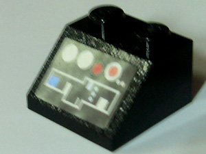 Lego Slope 45 2 x 2 with Red and Gray and Blue Buttons and Controls Pattern (Sticker) - Set 10188