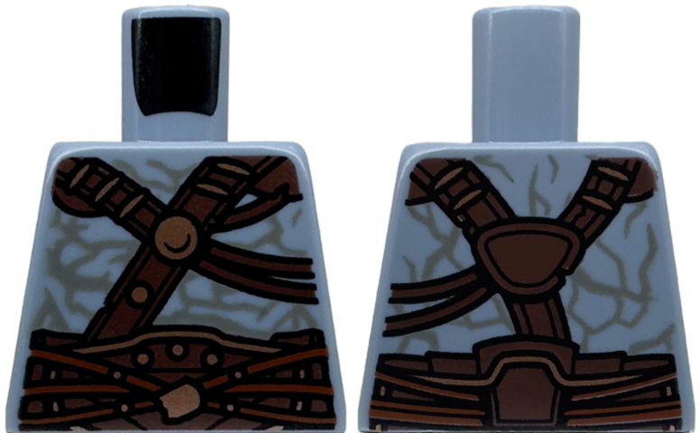 Lego Torso Armor Dark Brown and Dark Orange Straps with Copper Trim over Alien Skin with Dark Bluish Gray Contours Pattern