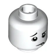 Minifig Head Spooky Boy, Eyebrows, Raised Right Eyebrow, Dark Bluish Gray Eye Circles, Downturned Mouth with Fang Print / White