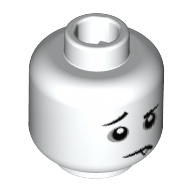 Lego Minifig Head Spooky Boy, Eyebrows, Raised Right Eyebrow, Dark Bluish Gray Eye Circles, Downturned Mouth with Fang Print / White