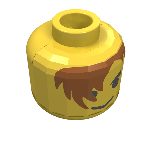 Lego Minifig Head, Brown Hair over Eye, Eyebrows Print / Yellow