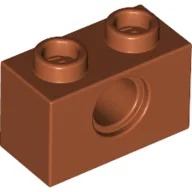 Technic Brick 1 x 2 [1 Pin Hole] / Dark Orange