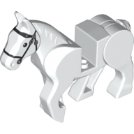 Lego Animal, Horse, Moveable Legs with Black Bridle and Silver Buckles Print / White