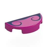 Tile Round 1 x 2 Half Circle with Dark Blue Handle Bar Moustache Print