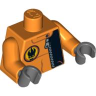 Lego Torso Jacket with Zipper and Villain Logo on Back Print, Orange Arms, Dark Bluish Gray Hands / Orange