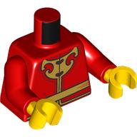 Lego Torso, Tunic, Gold Sash, Trim, Emblem print, Red Arms, Yellow Hands / Red