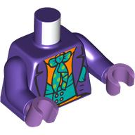 Lego Torso Jacket, Dark Purple Collar, Dark Turquoise and Orange Shirt, Bow Tie, Orange Flower print, Dark Purple Arms, Medium Lavender Hands / Dark Purple
