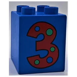 Duplo Brick 2 x 2 x 2 with Number 3 with Polka Dots Print