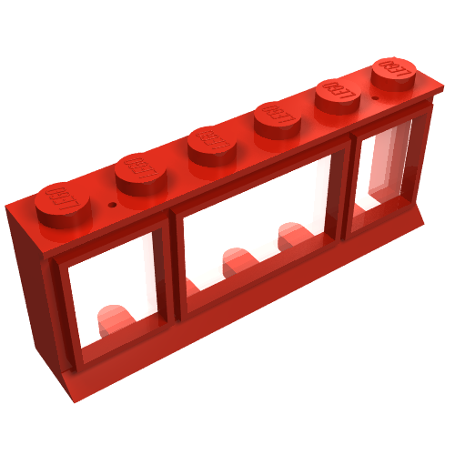 Lego Window 1 x 6 x 2 (old type) with Extended Lip and Solid Studs, with Fixed Glass / Red