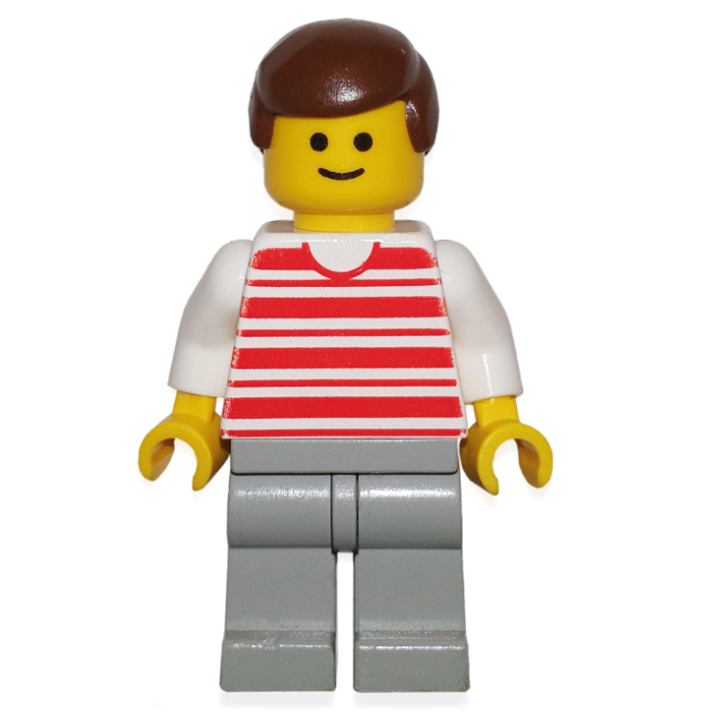 Lego Man - Red/White Striped Shirt, White Arms, Light gray Legs