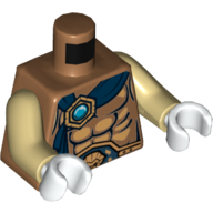 Lego Torso Bare Chest, Belt, Dark Blue Wrap with Gold and Blue Chi Jewel Print, Tan Arms, White Hands / Medium Nougat