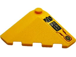 Wedge 4 x 4 (Slope 18 Corner) with Gold Circle, Exclamation Mark in Danger Triangle and Ninjago Logogram 'DANGER' on Black Background Pattern Model Right Side (Sticker) - Set 71833