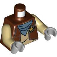 Lego Torso Vest with Star Sheriff Badge and Blue Bandana Print, Tan Arms, Light Bluish Gray Hands / Reddish Brown