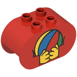 Duplo Brick 2 x 4 x 2 Rounded Ends with Hands Holding Ball Print / Red