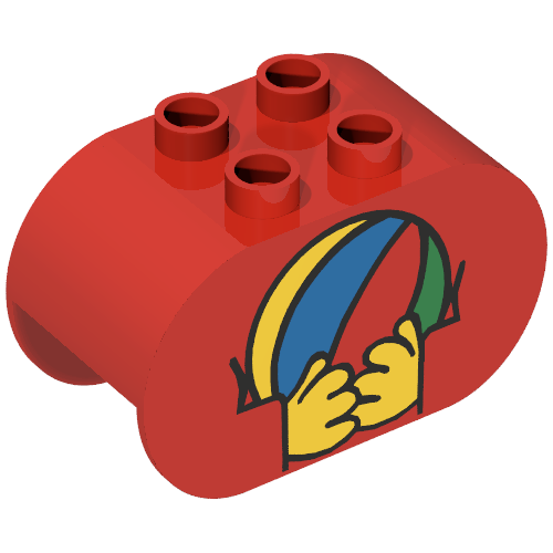 Lego Duplo Brick 2 x 4 x 2 Rounded Ends with Hands Holding Ball Print / Red