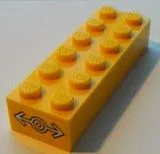 Brick 2 x 6 with Train Logo White on Yellow Background Pattern on Both Sides (Stickers) - Set 7939
