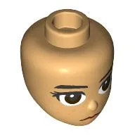 Minidoll Head, Straight Black Eyebrows, Freckles, Reddish Brown Eyes, Light Lips / Warm Tan
