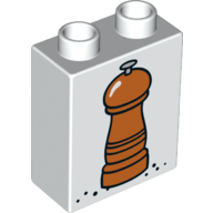 Lego Duplo Brick 1 x 2 x 2 with Bottom Tube and Pepper Mill Print / White