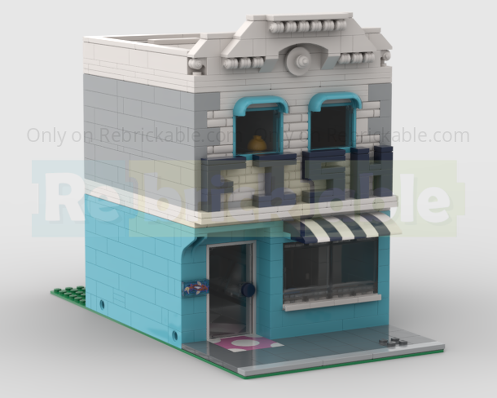 Lego Fish Shop and Apartment (Fishmonger) Modular Building Half size