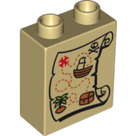 Lego Duplo Brick 1 x 2 x 2 with Treasure Map Print / Tan