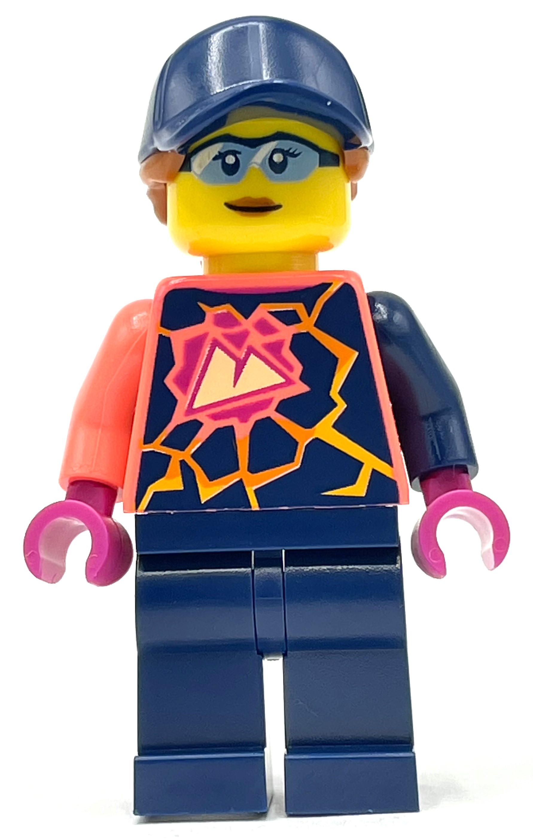 Lego Coral Torso, Dark Blue Legs, Dark Blue Cap, Dark Orange Hair