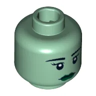 Minifig Head Lady Liberty, Eyebrows, Eyelashes, White Pupils, Dark Green Lips Print / Sand Green
