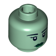 Lego Minifig Head Lady Liberty, Eyebrows, Eyelashes, White Pupils, Dark Green Lips Print / Sand Green