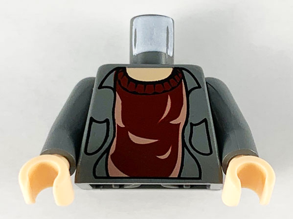 Lego Torso Jacket and Dark Red Sweater Pattern / Dark Bluish Gray Arms / Light Nougat Hands