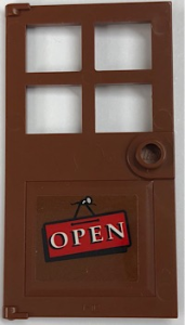 Lego Door 1 x 4 x 6 with 4 Panes and Stud Handle with 'OPEN' Pattern (Sticker) - Set 21310