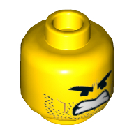 Lego Minifig Head Rex Dangervest, Dual Sided, Eyebrows, Stubble, Open Smile / Open Mouth Angry Print [Hollow Stud] / Yellow