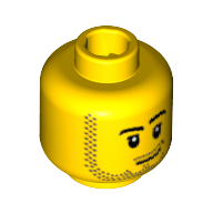 Lego Minifig Head, Smirk, Pupils, Stubble Beard and Moustache and Sideburns Print / Yellow