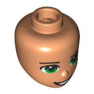 Lego Minidoll Head, Dark Brown Eyebrows, Green Eyes, Open Mouth Smile / Nougat