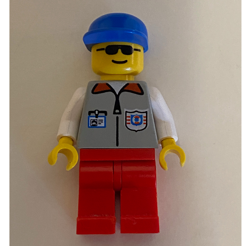 Lego Coast Guard, Light Gray Jacket with Zipper and Badge, Blue Cap, Sunglasses