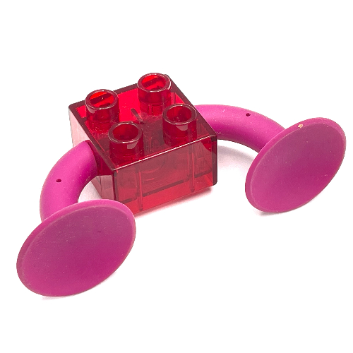 Lego Duplo Brick 2 x 2 with 2 Magenta Suction Cups / Trans-Red