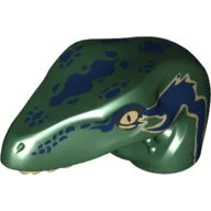 Animal Body Part, Dinosaur, Raptor Head with Tan Teeth and Tan and Dark Blue Marks Print / Dark Green