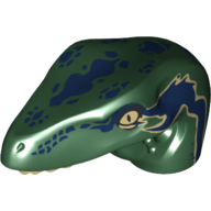 Lego Animal Body Part, Dinosaur, Raptor Head with Tan Teeth and Tan and Dark Blue Marks Print / Dark Green
