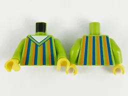 Torso Sweater V-Neck, Orange and Blue Stripes and White Shirt Pattern / Lime Arms / Yellow Hands