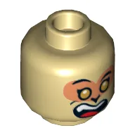 Minifig Head Monkey King, Gold Eyes, Open Mouth Smith with Fang Teeth / Angry Print / Tan