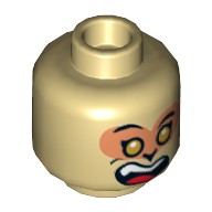 Lego Minifig Head Monkey King, Gold Eyes, Open Mouth Smith with Fang Teeth / Angry Print / Tan