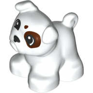 Lego Duplo Animal Dog, Pug with Dark Brown Spots, Black Nose Print / White