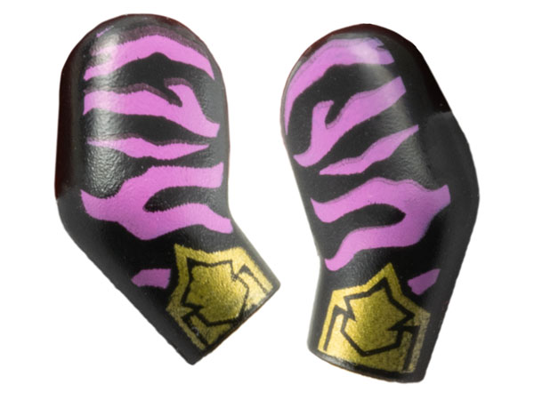 Lego Arm, (Matching Left and Right) Pair with Dark Pink Animal Stripes and Gold Armor Cuffs Pattern