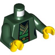 Lego Torso Robe, Tunic, Belt Print (Harumi), Dark Green Arms, Yellow Hands / Dark Green