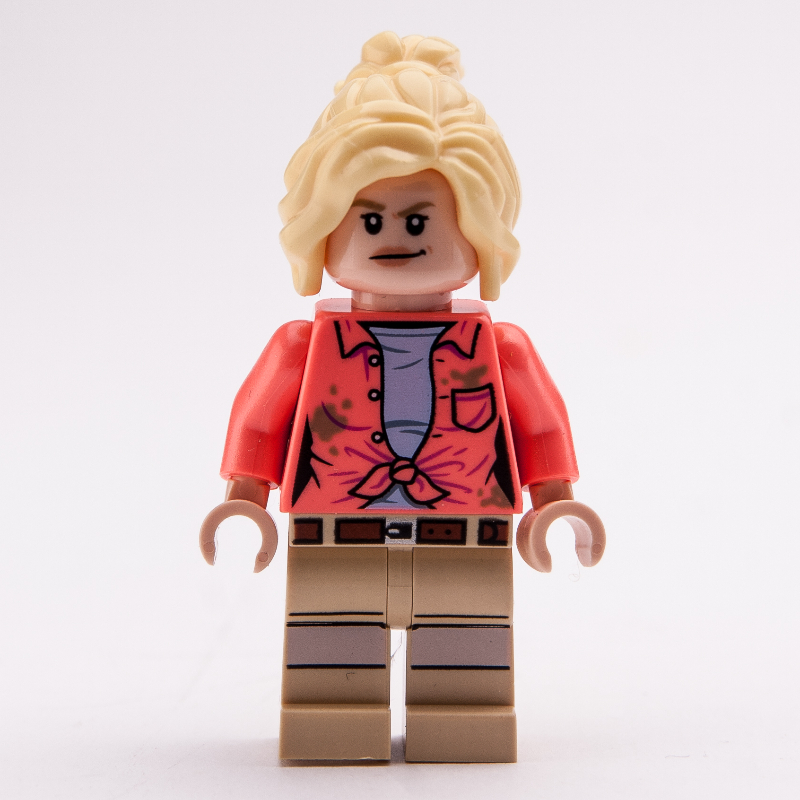 Lego Ellie Sattler, Coral Shirt, Ponytail, Open Mouth
