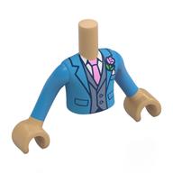 Lego Minidoll Torso Boy with Warm Tan Arms and Hands with Dark Azure Jacket, Sand Blue Vest, White Shirt, Bright Pink Tie, Corsage print / Warm Tan
