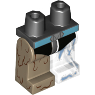 Lego Hips and Trans-Clear Left Leg, Dark Tan Right Leg with Azure Belt with 'M' Buckle Print / Black